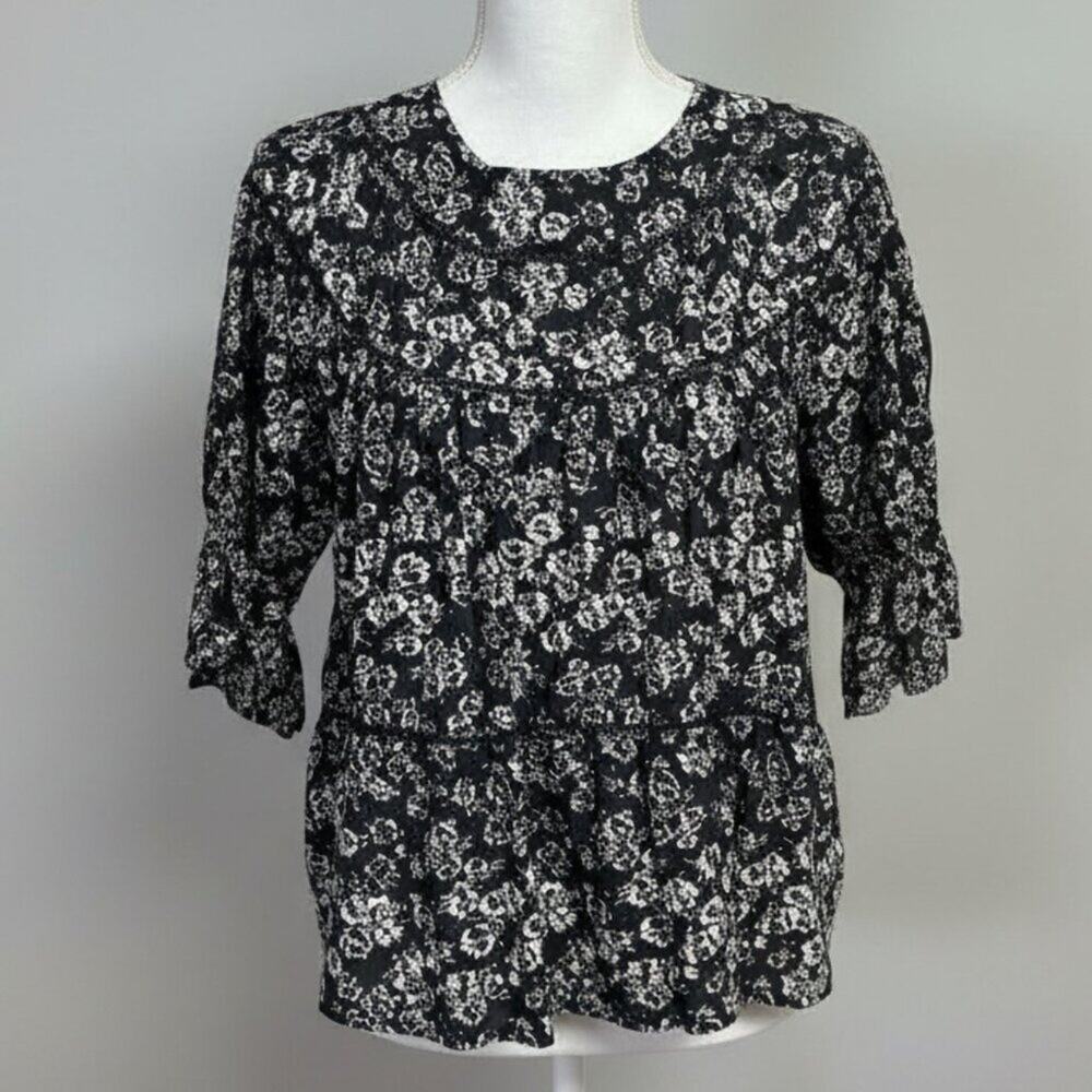 Merlette black and white floral Sol blouse, size XS